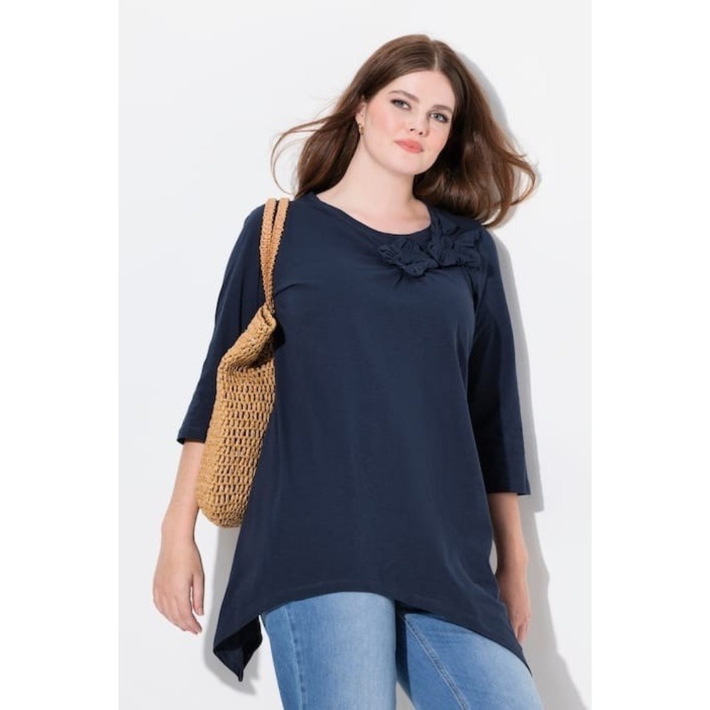 NWT Ulla Popken PURE Navy Blue Organic Cotton 3D Floral Hem Tunic Top 20/22 Fun